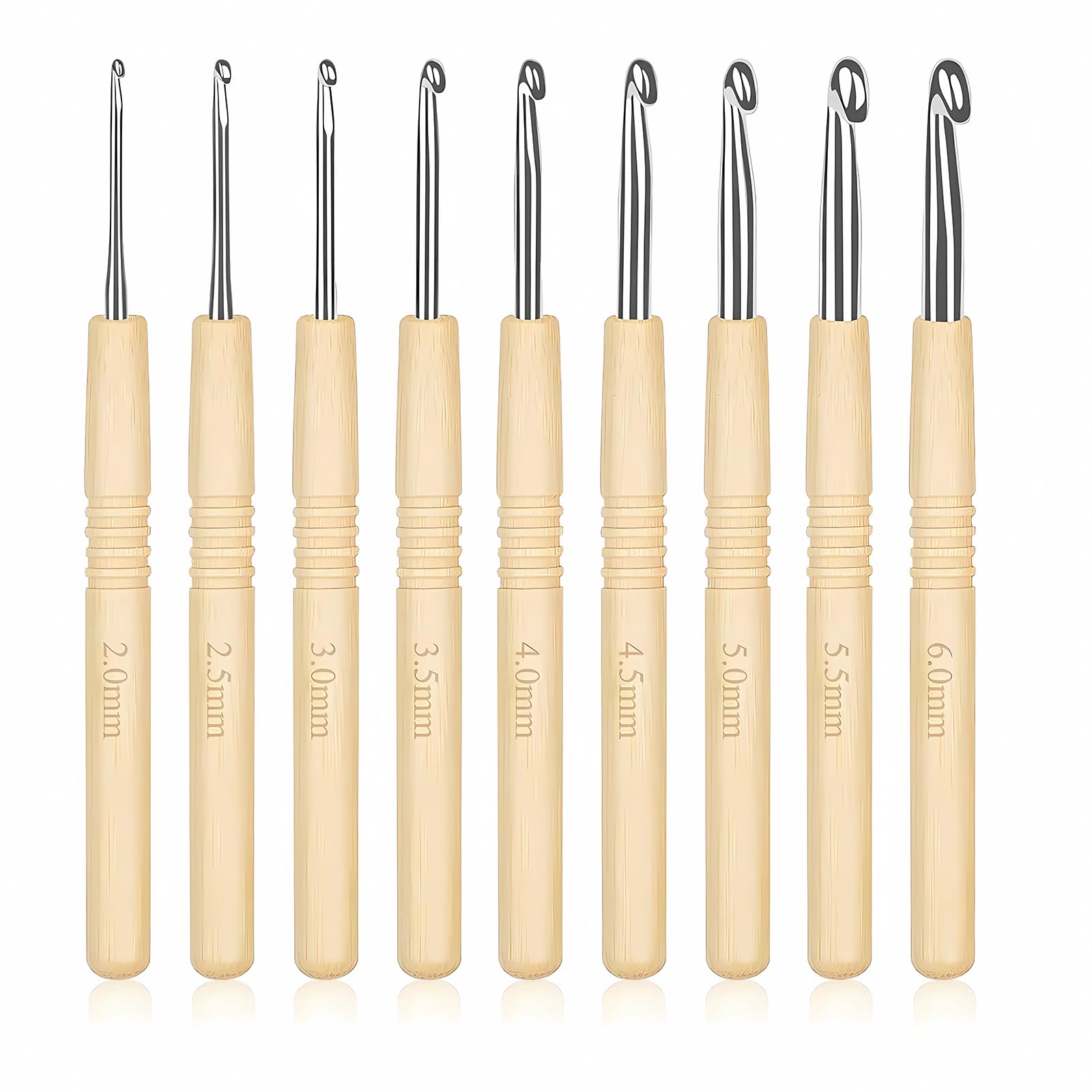 Crochet Hooks Set, 9PCS Crochet Kits Ergonomic Handle for Arthritic Hands Wooden Knitting Needles Kit (2,0-6,0 mm)