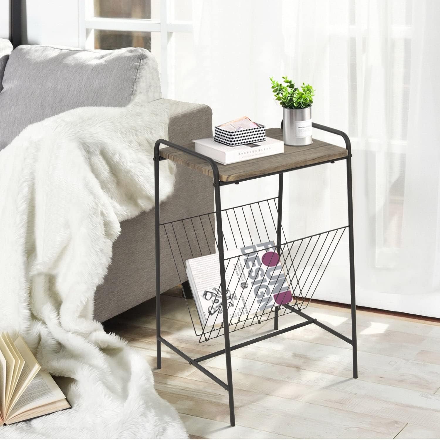 Magazine Rack End Table Brown MidCentury Modern