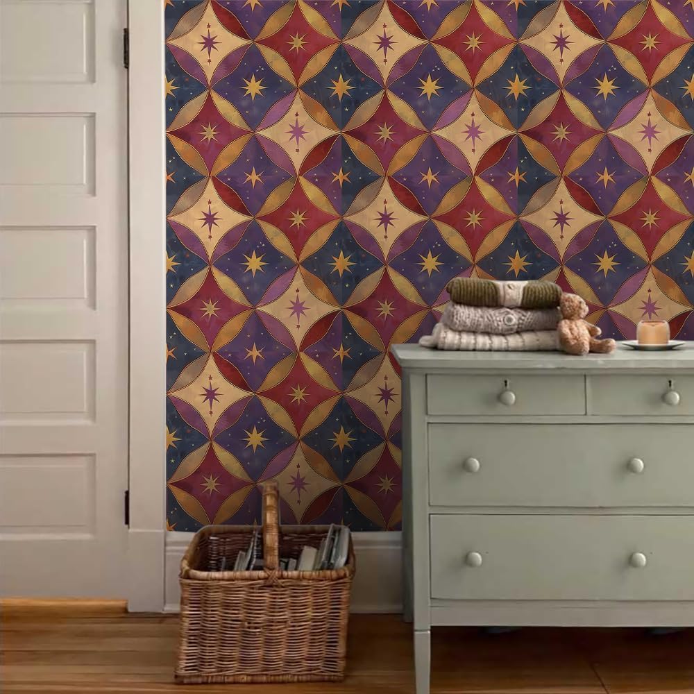 18"x236" Magic Traditional Damask Geometric Peel and Stick Self Adhesive Wallpaper Removable Contact Paper Stick on Easy Peel Off Wall Paper for Kitchen Bedroom Bathroom Renter