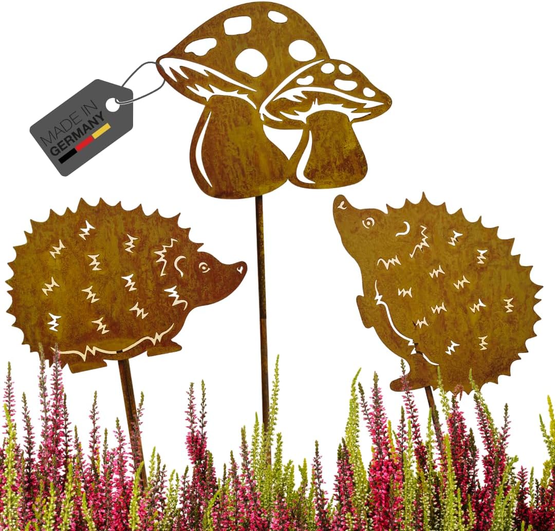 4 Igel Gartenstecker Rost - Metall Gartenfiguren 30cm