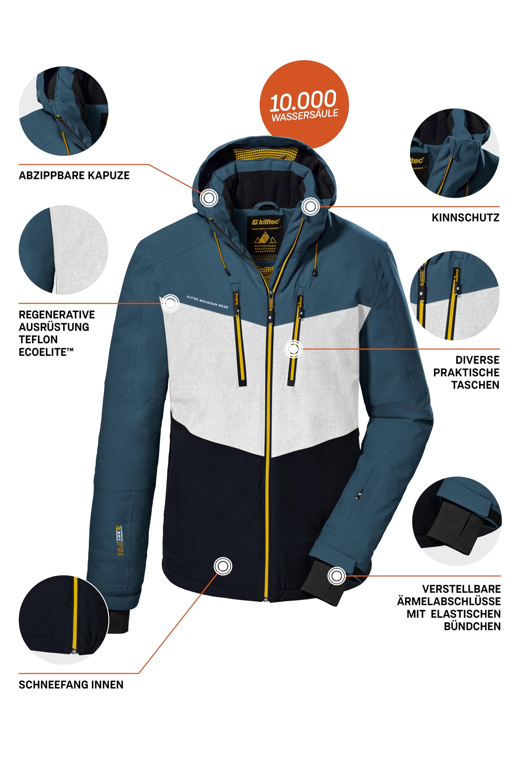 Killtec Ksw 45 Mn - Giacca Da Sci Giacca da sci/giacca funzionale con cappuccio rimovibile e paraneve Uomo (Pacco da 1)