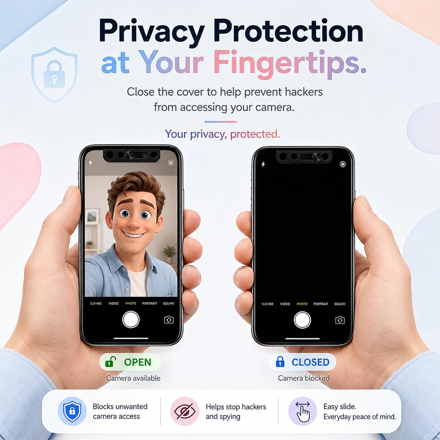 Front Camera Cover Compatible with iPhone 12 Series/11/11Pro/11 Pro Max/X Series, Anti‑Spy Webcam Slide, Lens Protector with Strong Adhesive, Privacy & Security Protector-Black (2 Pack) image 3