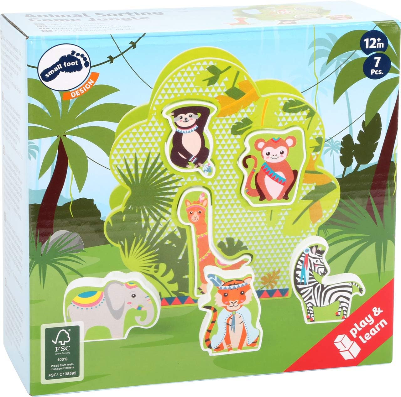 small foot wooden toys Small Foot Wooden Toys Wooden Jungle Animal Peg Puzzle & Carrying Case designed for children 12+ months, Multi (11091)