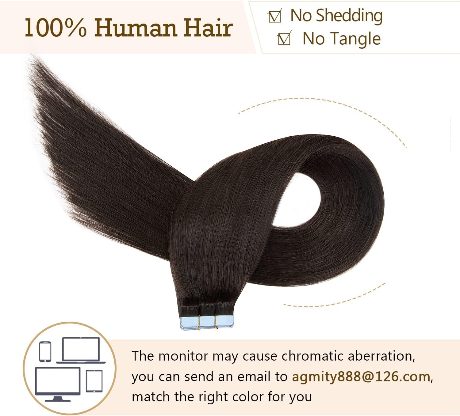 AGMITY Tape In Hair Extension Human Hair, Remy Human Hair Extensions Tape ins for Women Natural Human Hair, 22inch 50g 20Pcs - Image 2