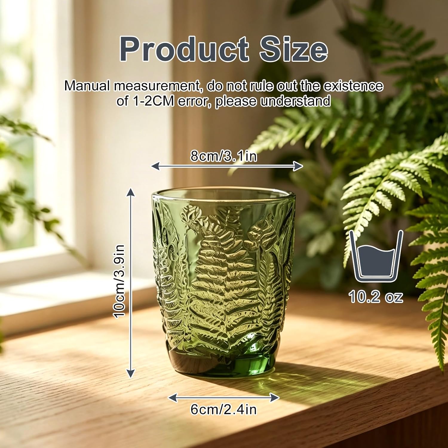 FYSUIMU 10 Oz Green Candle Jars Candles Making Empty Leaves Embossed Glass Candle Container Cup for Storing Table Centerpiece Decoration, 6Pcs
