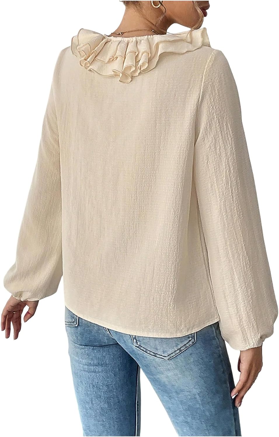 SweatyRocks Women's Ruffle Tie Front Blouses V Neck Chiffon Frill Trim Casual Work Shirts - Image 2