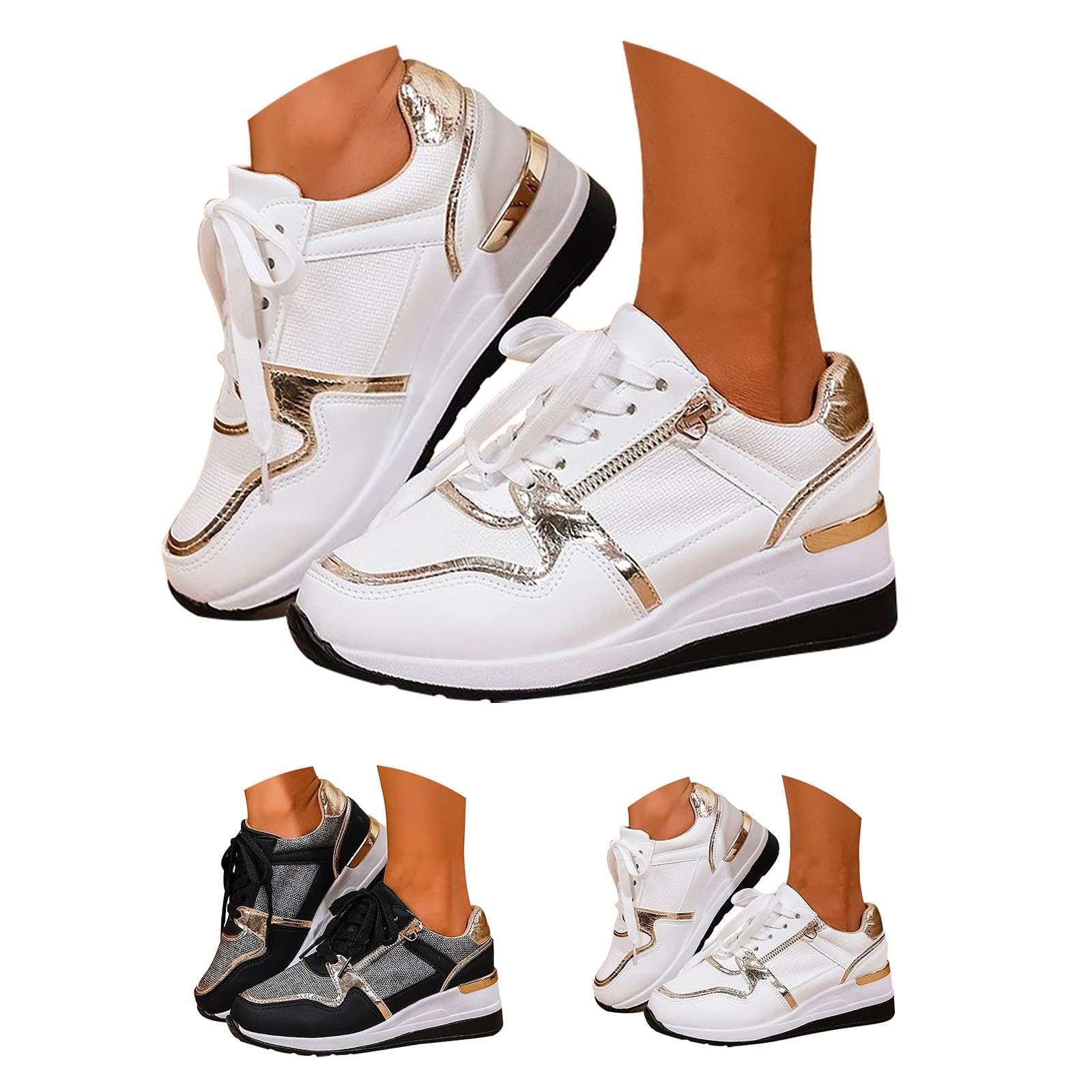 Zapatillas de tacón alto para mujer, informales y transpirables, color negro