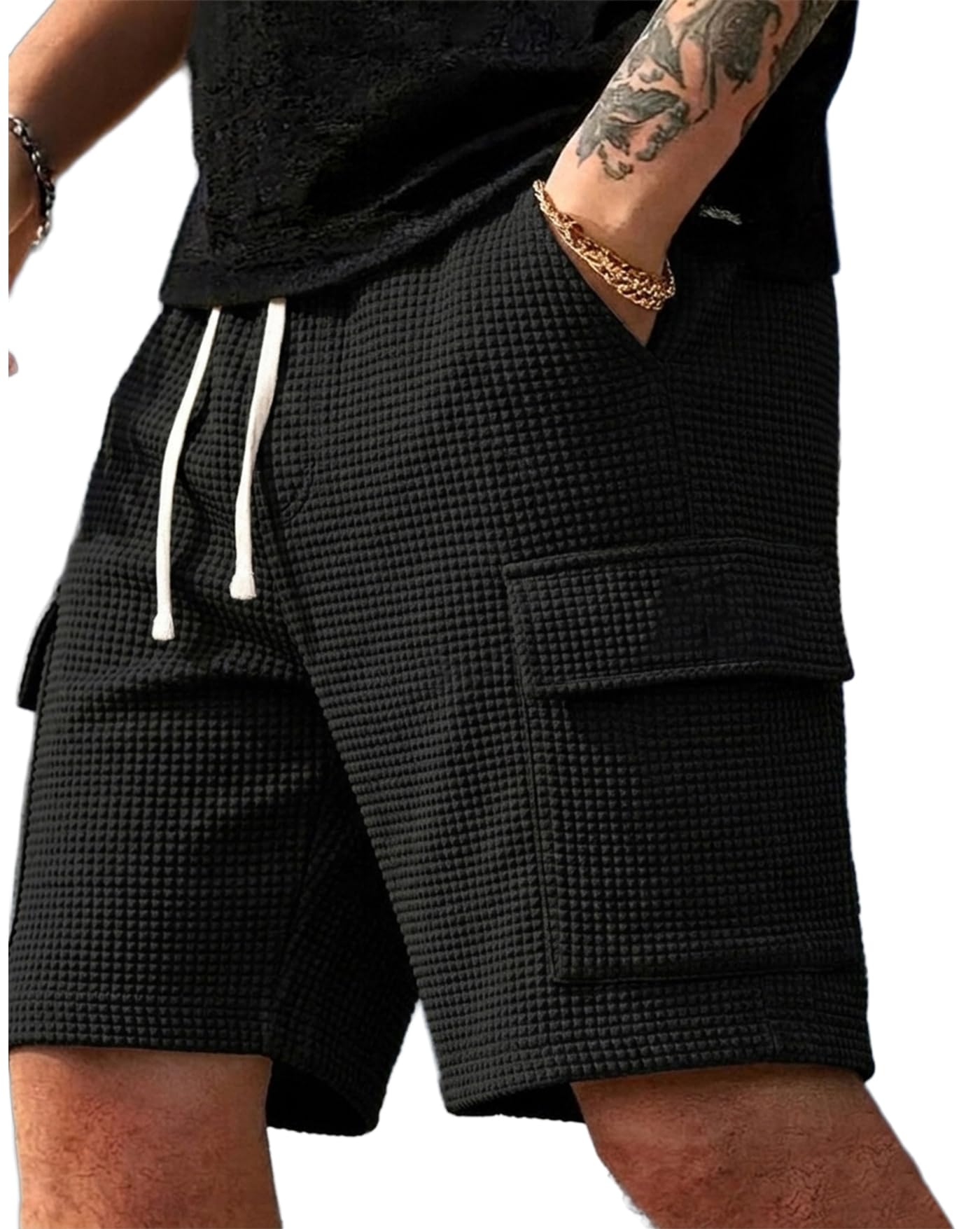 Men Solid Drawstring Waist Casual Knee Length Boxers ||Solid Men Black Basic Boxers-image-21