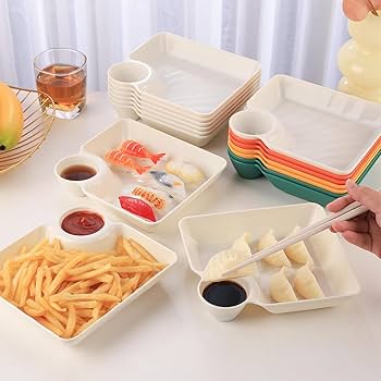 TOMATUS® Chip Dip Serving Platter Set, Plastic Dumpling Plates