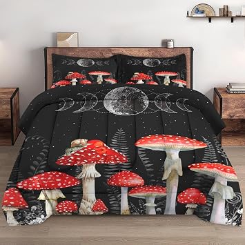 WeCozy Full Comforter Set, 3 Pieces Mushroom Wildflower Bedding, All Season