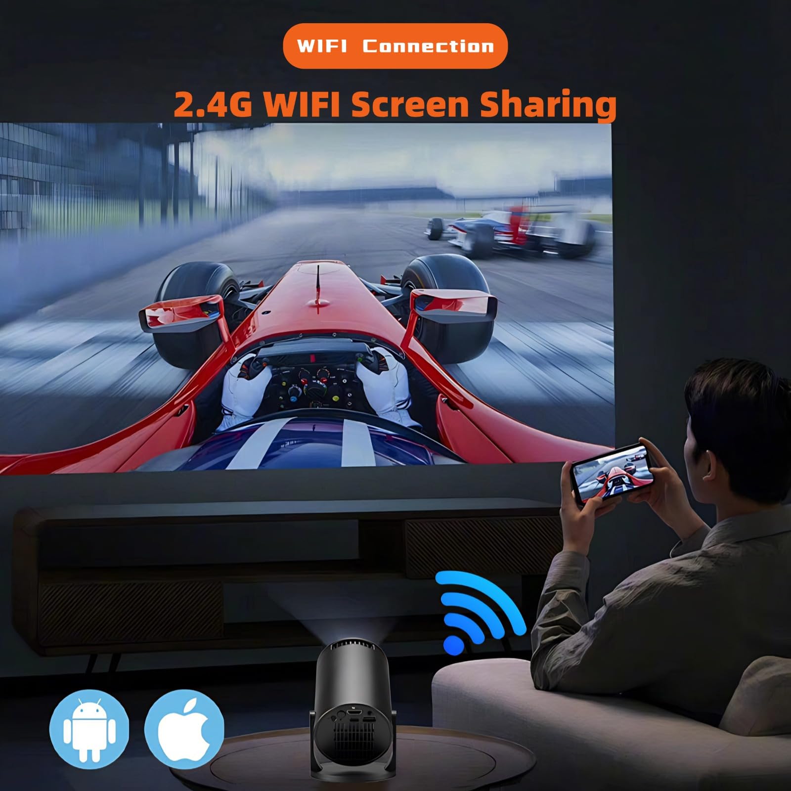 Proiettore Portatile 1080P Regolabile a 270° con WiFi per Home Theater e Cinema all'Aperto Compatibile con Smartphone Portatile TV Stick Schermo da 150 Pollici HDMI USB