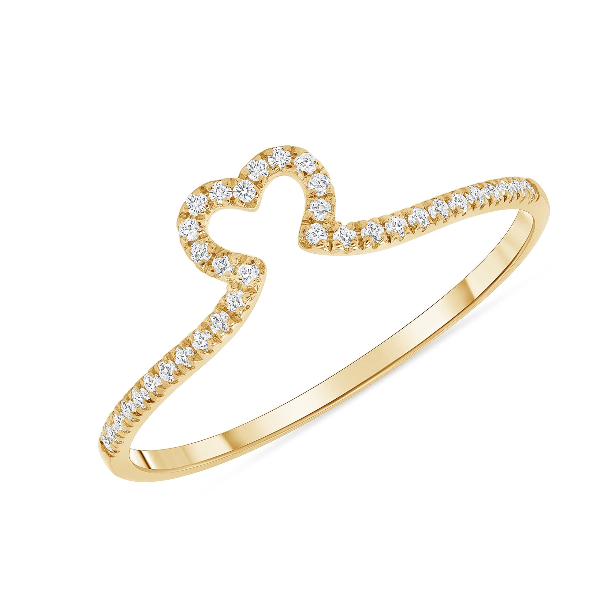 Dainty 14k Yellow Gold Diamond Heart Ring
