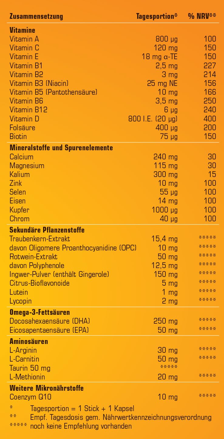 proSan 60+ (Monatspackung: 30 Sticks + 30 Kapseln) | Vitamine, Mineralien, Spurenelemente, Omega-3-Fettsäuren, Pflanzenstoffe, Aminosäuren, Coenzym Q10