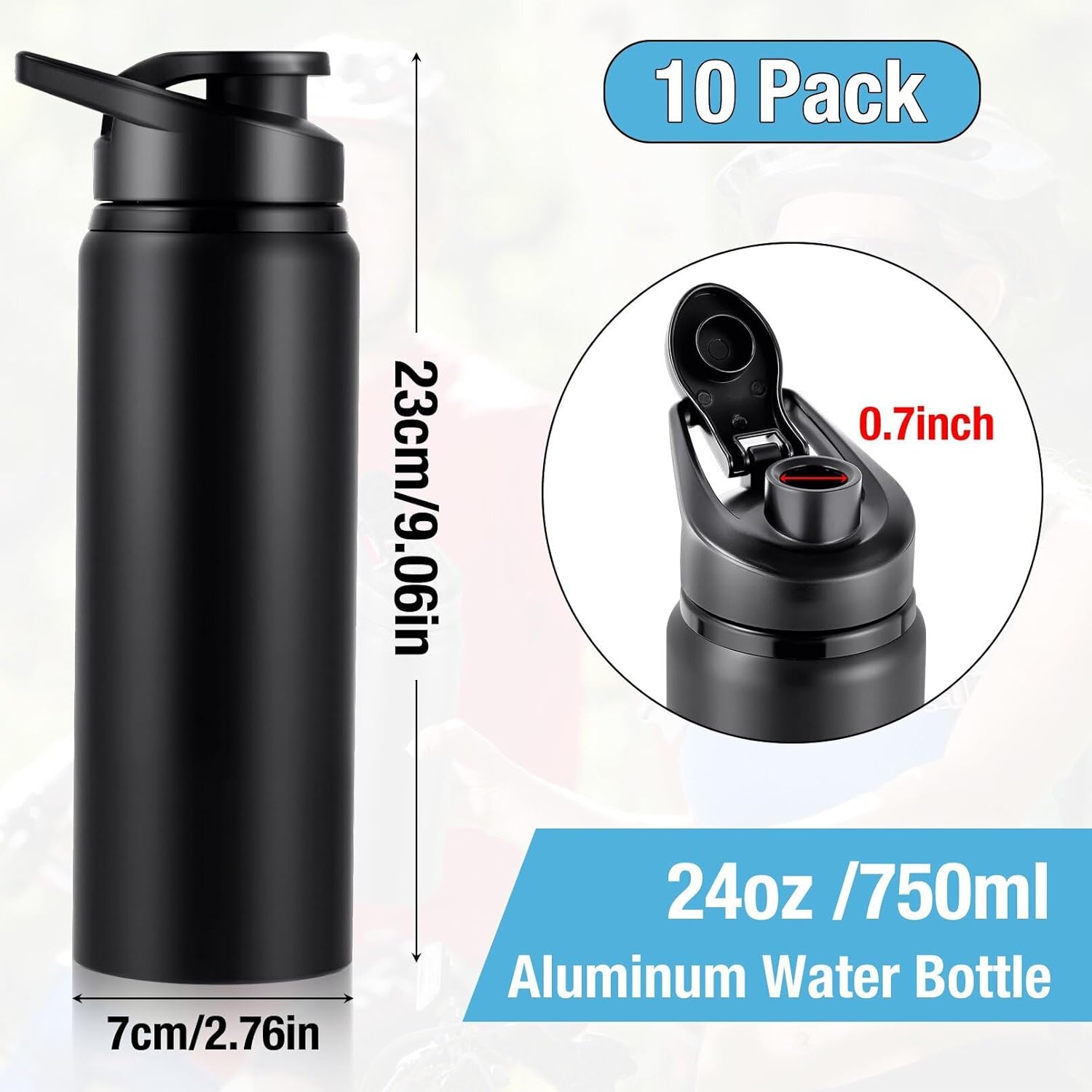 10Pcs Aluminum Water Bottles,24oz Reusable Aluminum Bottles,Outdoor Sports Water Bottle with Snap Lids,Lightweight Leak Proof Sport Bottle for Hiking Gym Travel Camping Fishing Cycling,Black - Image 2
