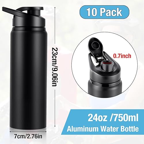Miniatura 2 de 10 botellas de agua de aluminio, botellas de aluminio reutilizables de 24 onzas, botella de agua para deportes al aire libre con tapas a presión,