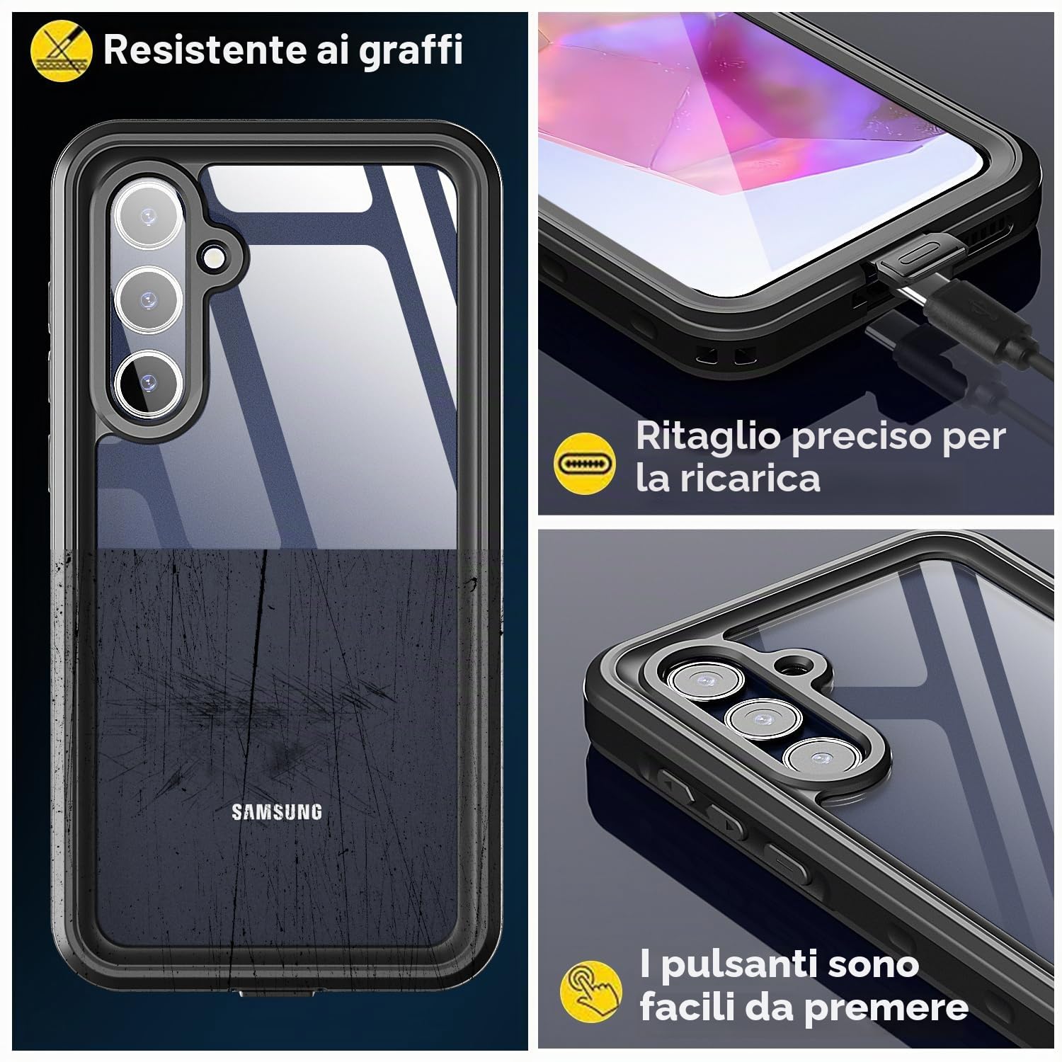 AICase Custodia Samsung Galaxy A35 Impermeabile Trasparente Proteggi Schermo Integrato Resistente alla Neve, alla Polvere, agli Urti, Certificato IP68 Protezione Completa del Corpo Subacqueo