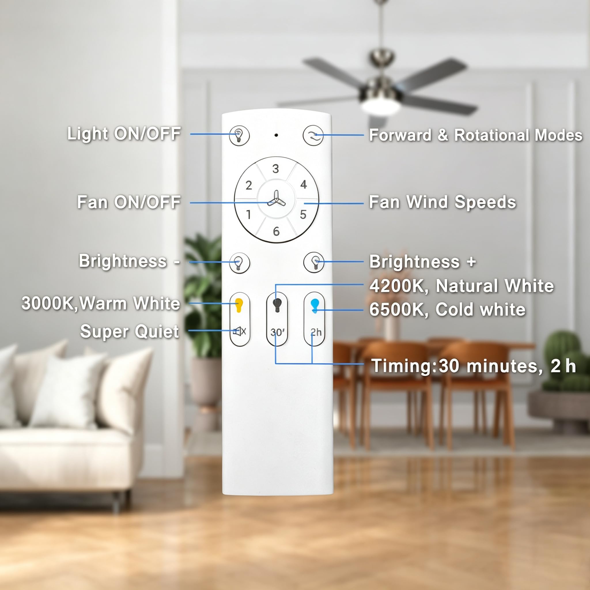 Deckenventilator mit Beleuchtung 132cm DC Fernbedienung dimmbar 3000K-6500K 6 Geschwindigkeiten Timer
