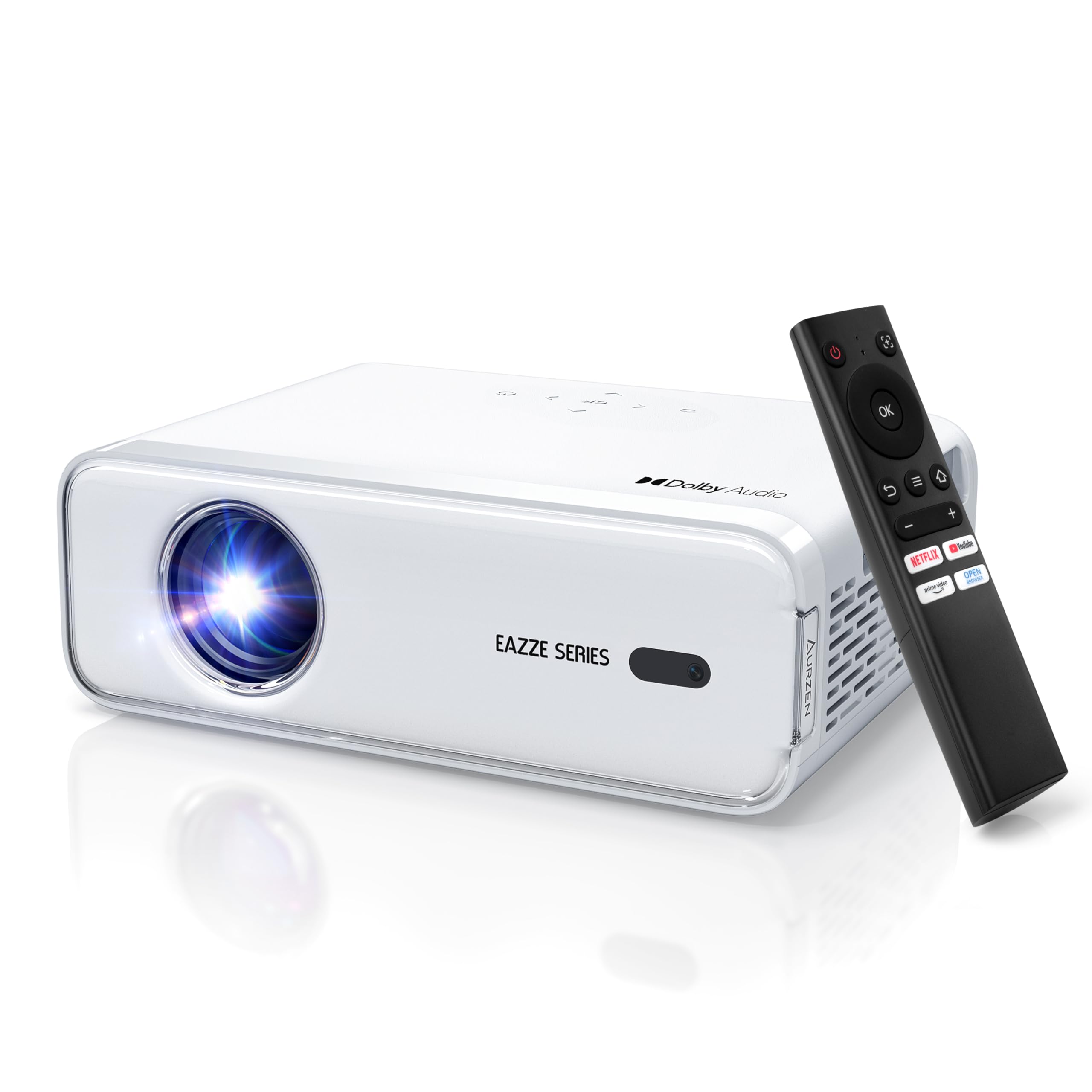 Eazze D1 Smart Projector with WiFi and Bluetooth, Netflix-Officially-Licensed, Auto Focus & Keystone, DoIby Audio, Zoom, Native 1080P Movie, Portable Outdoor Mini Projector, White
