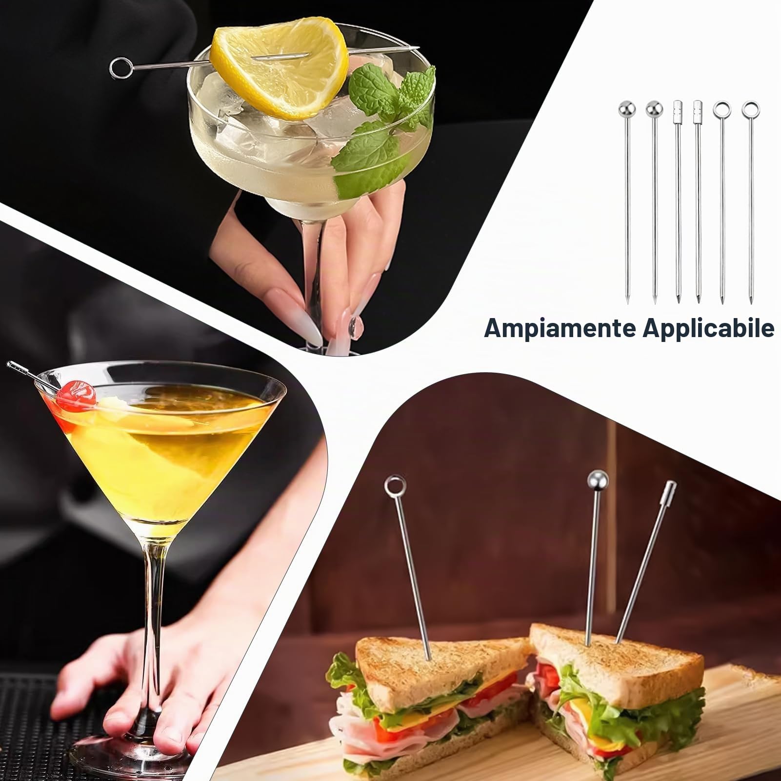 30 Pezzi Stuzzicadenti in Acciaio Inox, Bastoncini da Cocktail per Barbecue Snack, Decorazioni Bastoncini Frutta Riutilizzabili Spiedini Metallico, Accessori Feste e Eventi, Facili Pulire Riutilizzare