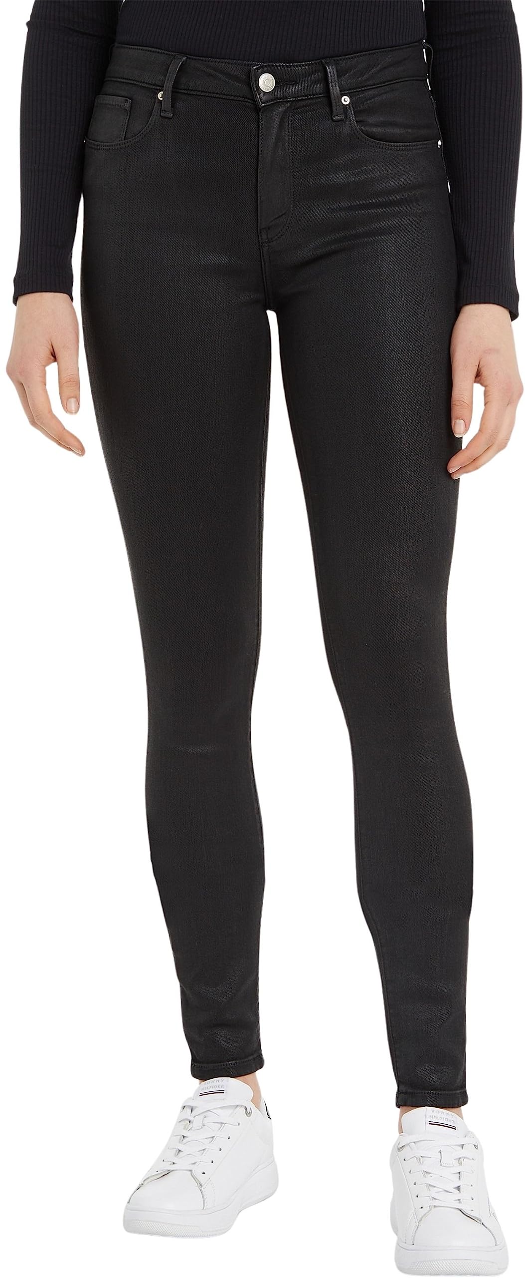 Tommy Hilfiger Th Flex Como Skinny Rw Ctd Blk, Mujer, Black Coated, 34W / 30L