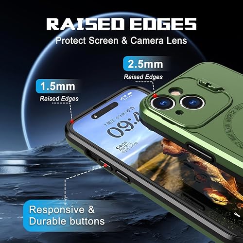 Miniatura 7 de Funda compatible con iPhone 15 Plus, cargador MagSafe con protector de cámara plegable, superficie brillante brillante de doble capa, cubierta