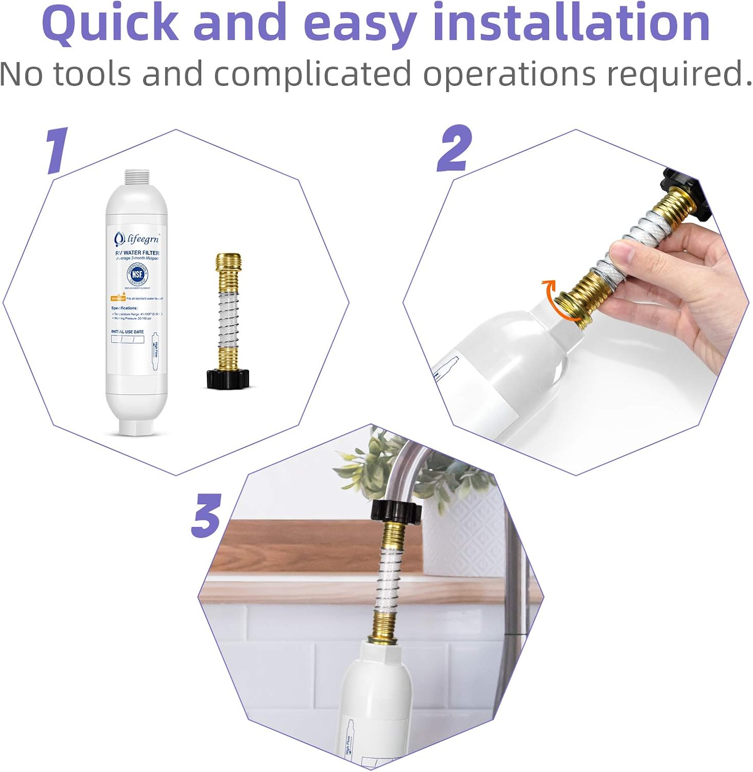 lifeegrn RV Water Filter with Hose Protector,Inline Water Filter,Reduces Bad Taste,Odors,Chlorine and Sediment in Drinking Water,White(2 Packs): Automotive