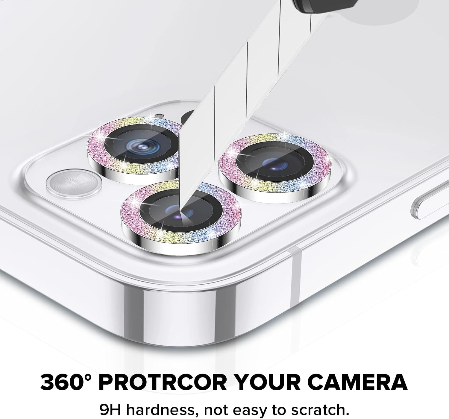Goton Compatible for iPhone 13 Pro Max(6.7’’) iPhone 13 Pro(6.1’’) 2021 Camera Lens Protector, 9H Tempered Glass Film Full Cover Glitter Diamond Sticker Accessories for iPhone 13 Pro/Pro Max.