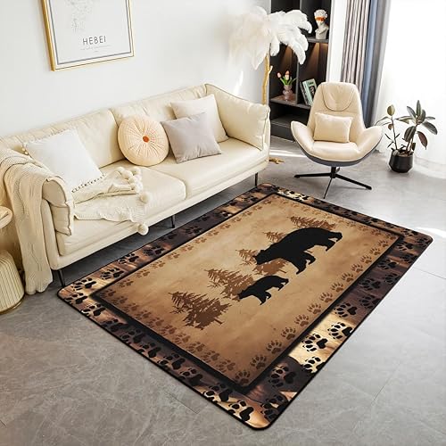 Alfombra de oso de 5 x 7 pies para niños y niñas, de granja con animales salvajes, para sala de estar, dormitorio, decoración de oso retro, alfombra