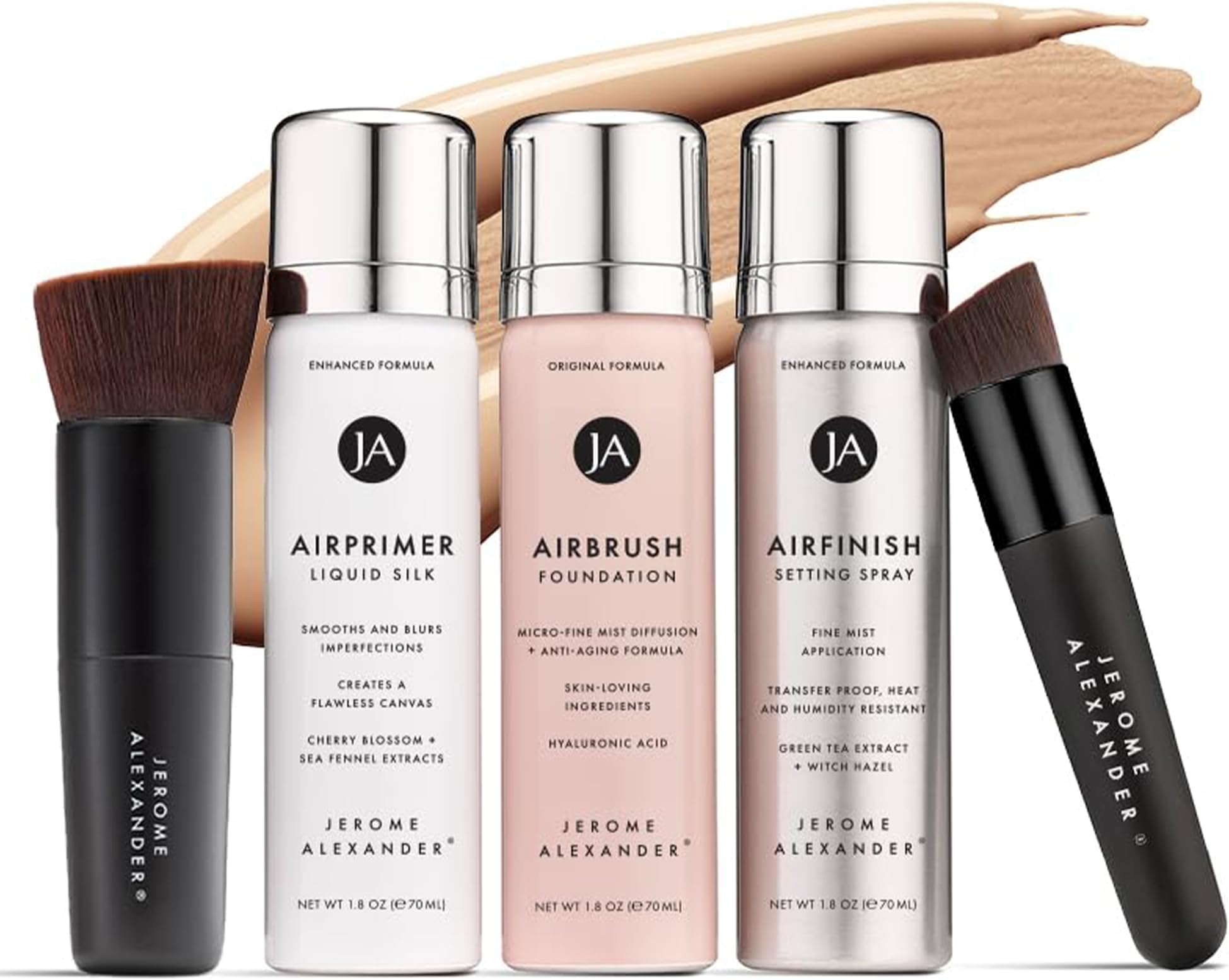 Magic Minerals AirBrush Foundation System by Jerome Alexander - Complete 5pc Spray Makeup Set with Foundation, Primer, and Setting/Finishing Spray - for Smooth, Radiant Skin (Bright Light)
