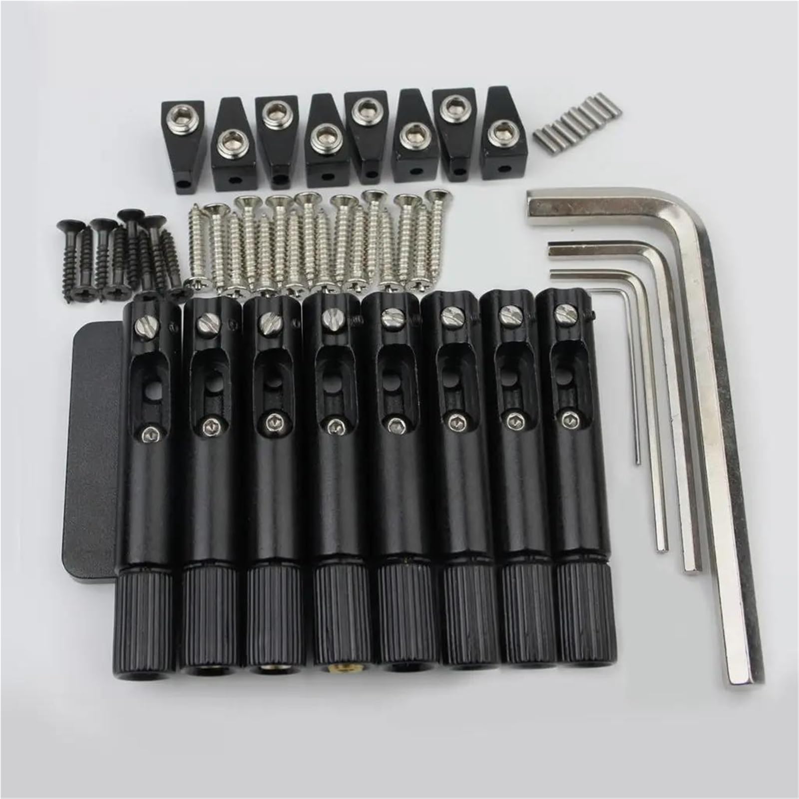 Miłośnicy Muzyki Mostek Gitarowy Pojedyncze Stałe Mostki Wentylatorów Do Bezgłowych Progów Gitary Elektrycznej 6 7/8 Strun(8 piece BK)