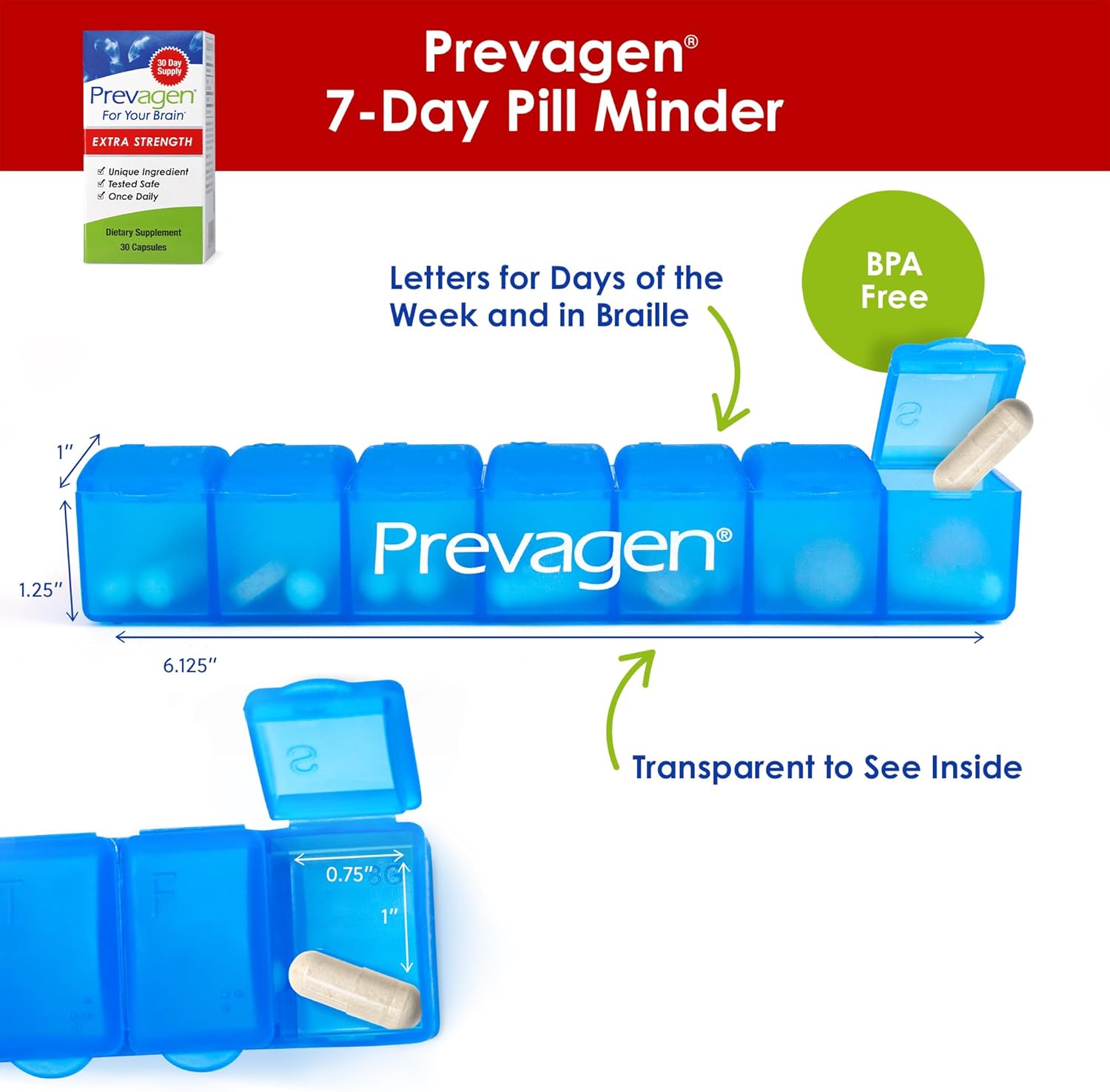 Prevagen Extra Strength - 30 Capsules (1 Month Supply) | Formulated for Your Brain | 20mg of Apoaequorin Plus Vitamin D3 with 7-Day Pill Minder