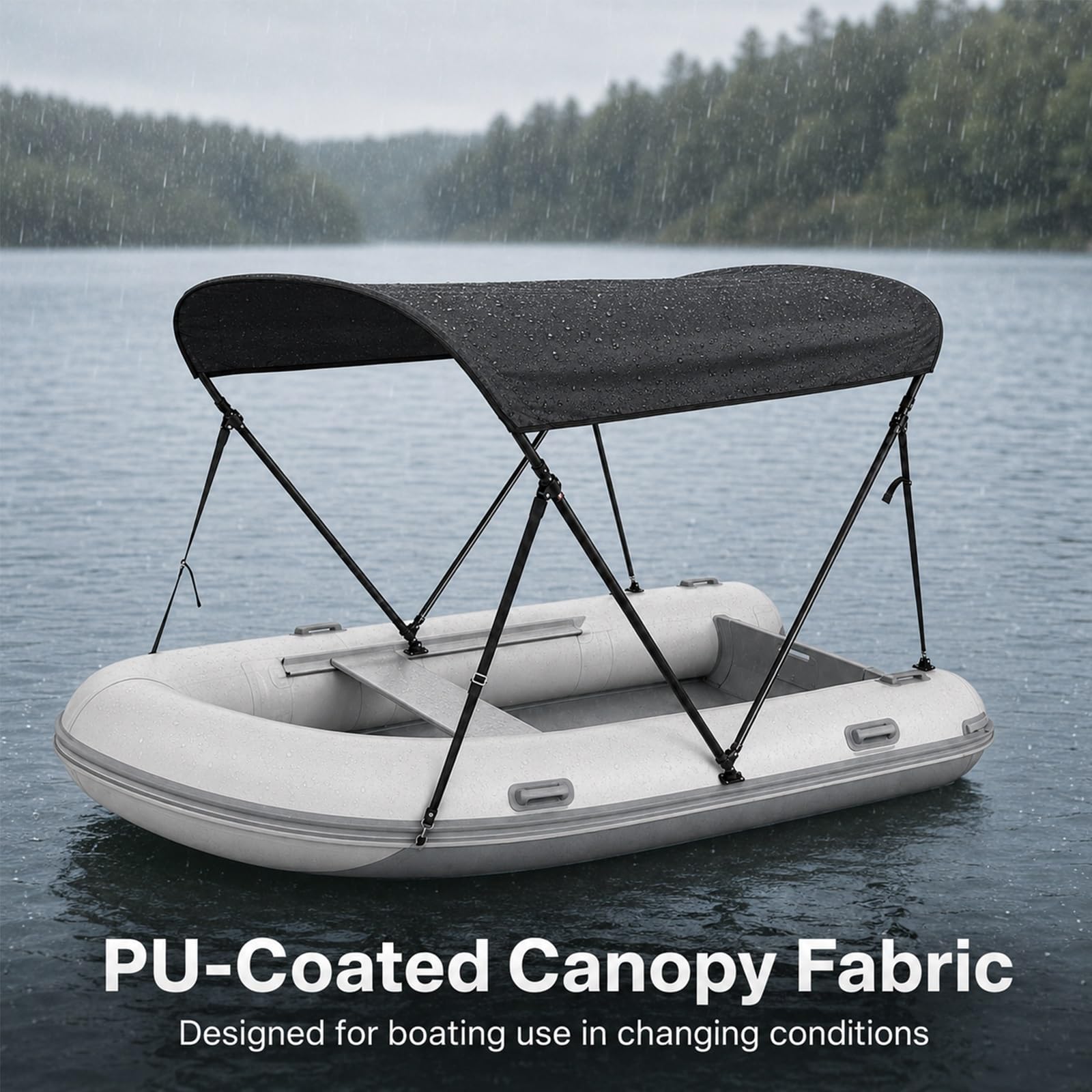Daszek Bimini 2-Łukowy do Pontonów, Wodoodporny Dach 600D Oxford PU UV | Uniwersalny Daszek do Łodzi z Poliestru Oxford z Powłoką PU