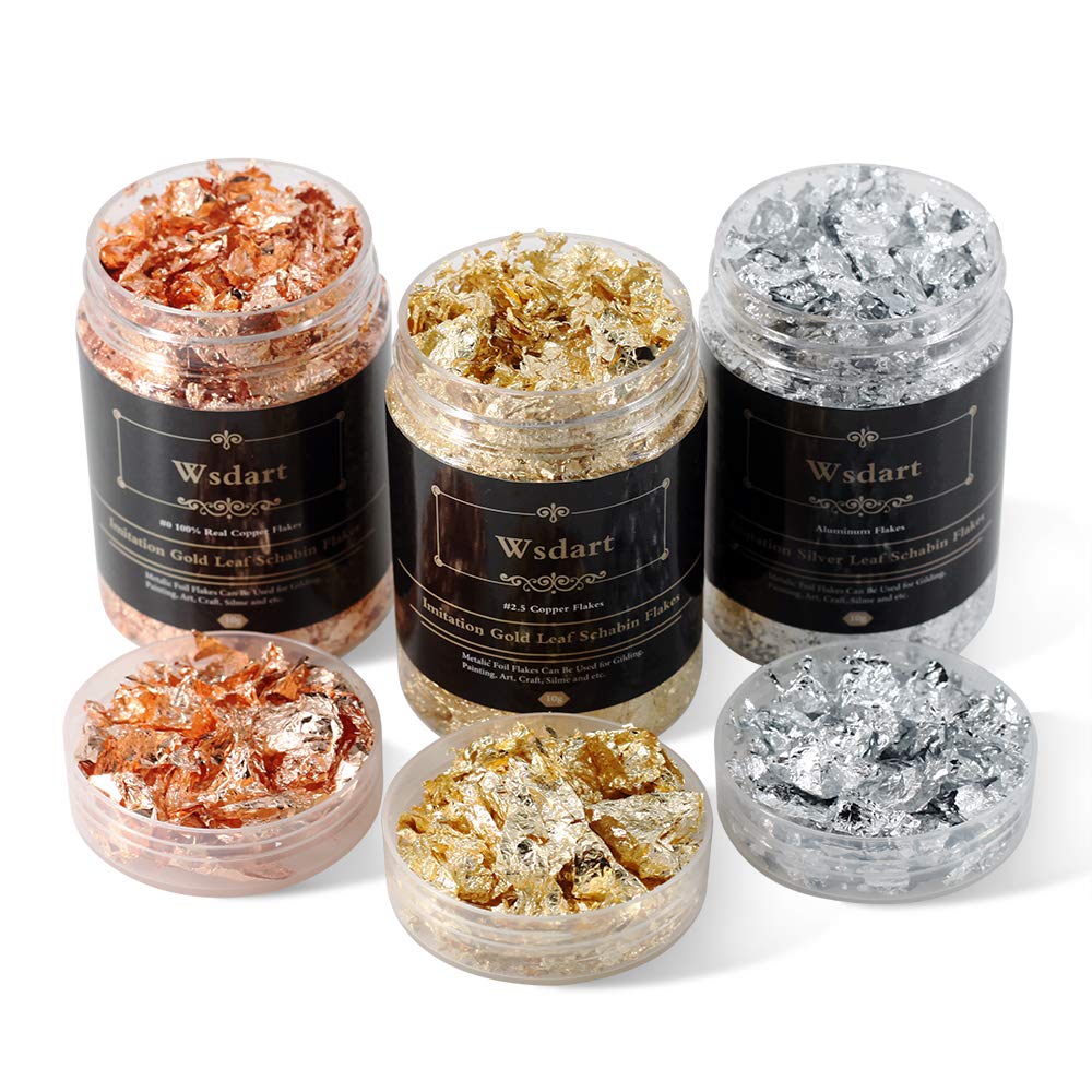 Wsdart Gilding Flakes Set - 30 Grams Metal Leaf Color 2.5 Imitation Gold, Silver, Colo 1