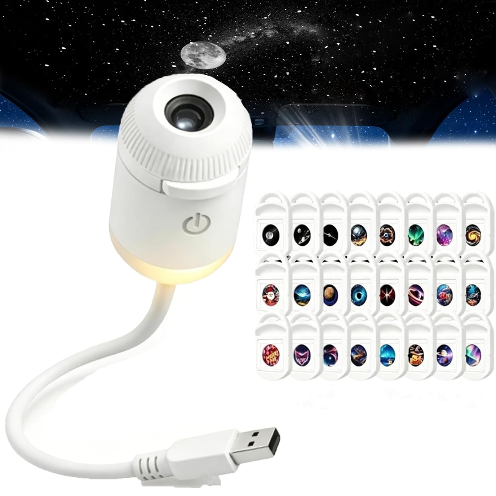 Icettry Projector, Icettry Light, Hd Smart Dynamic 5d Holographic Night Light Projector, Plug and Play Hd Star Projector, 360 Rotating USB Galaxy & Moon Projector Night Light (24 Films)
