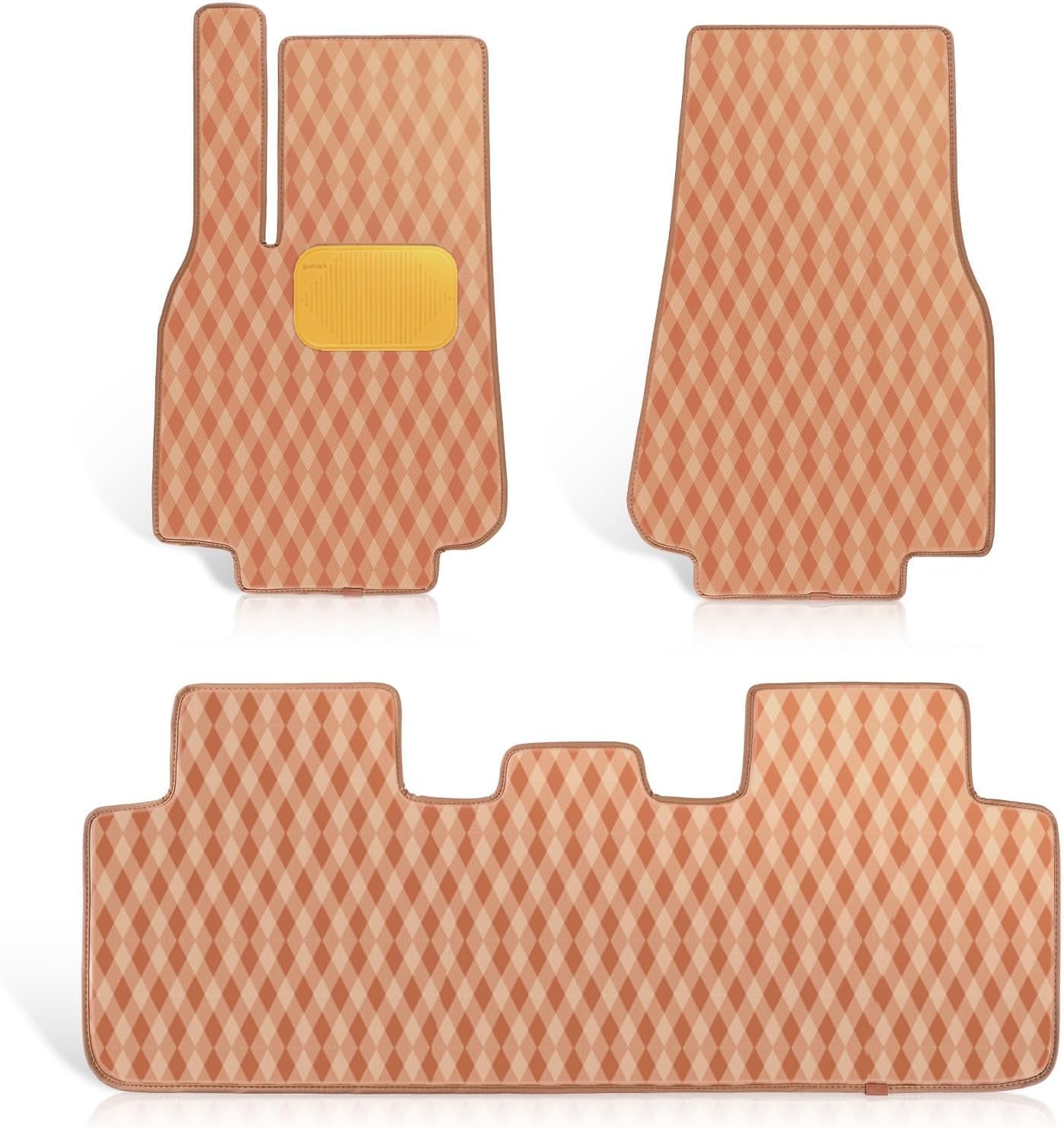 Leather Floor Mats for Tesla Model Y 2019-2024, 5-Layer All Weather Automotive Liners Non-Slip Khaki Car Mats Full Set Handcrafted Custom Fit for Front & Rear Tesla Accessories (2025 Not Fit) Foot Mat