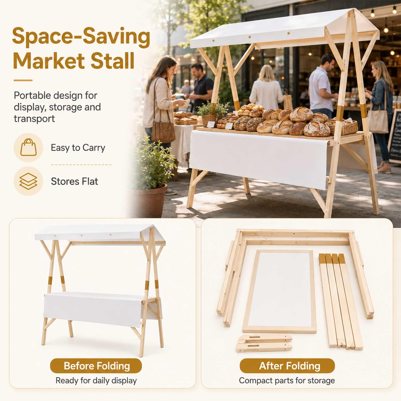 Marktstand Imbisswagen, Verkaufsstand Aus Holz Mit Markise, Faltbarer Bauernmarktstand, Mobiler Kiosk Für Süßwaren, Eis, Snacks, Street Food, Messe, Handwerk, Outdoor Events(Green dark b,47.2in/120cm)