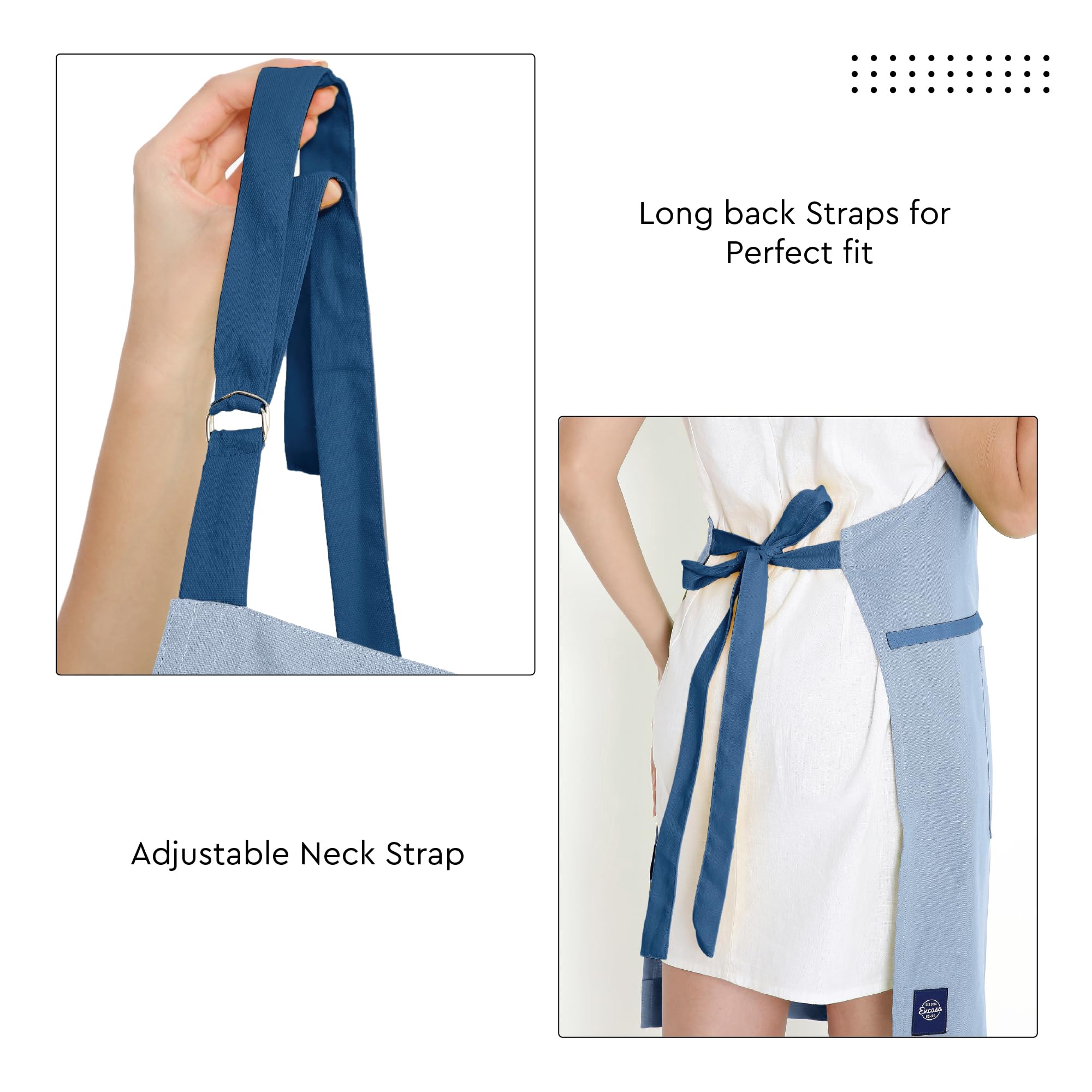 Encasa XO Adjustable Kitchen Cotton Apron With Pockets & Towel Holder of Size 68x85 cm (B Grey & Cobalt Blue) for Men & Women Chefs For Cooking & Baking in Home - Image 4