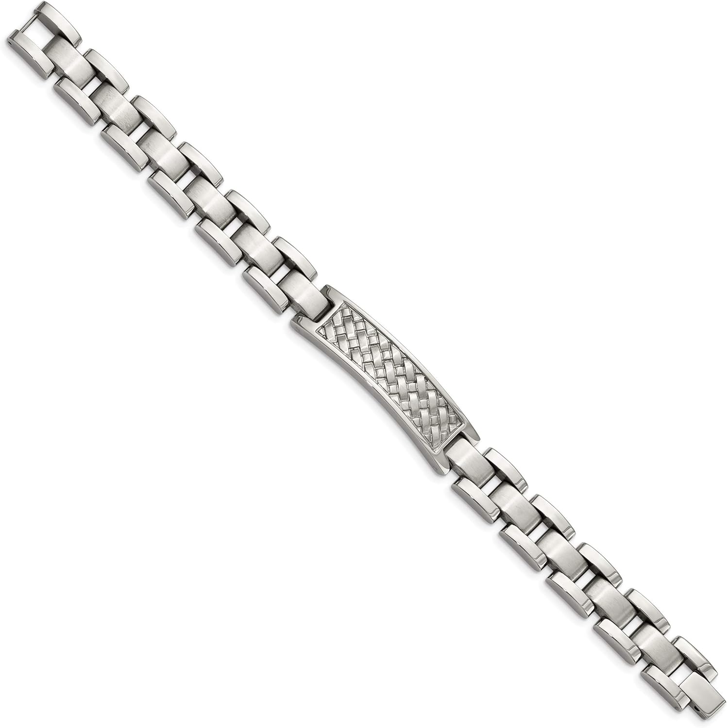 Men's Brushed and Polished Stainless Steel Weaved Pattern ID Bracelet, 8.5 Inches