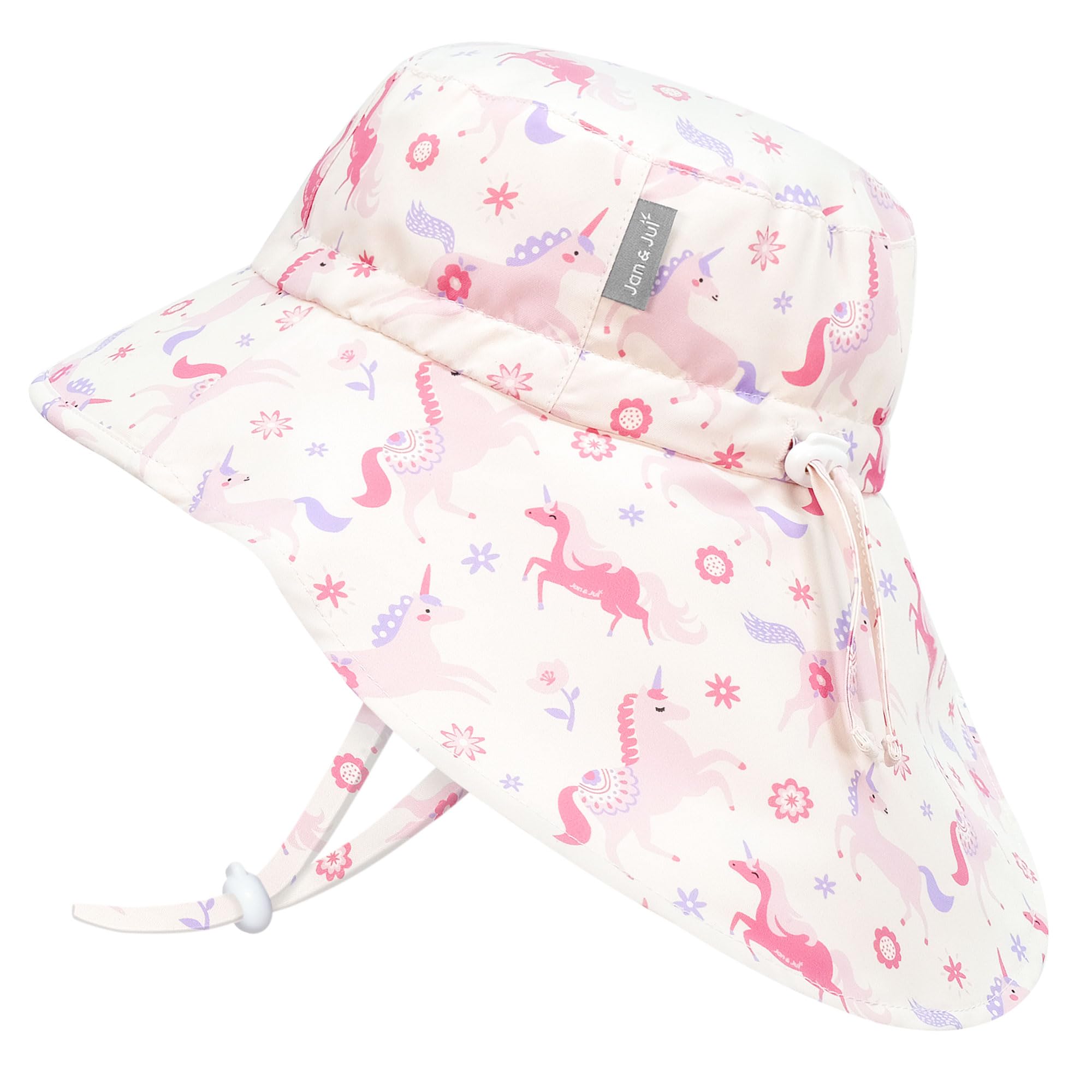 Jan & Jul Girls Unicorn ' Quick Dry Sun-Hat With Neck Flap For Swimming, 50+ Upf Hat For Toddlers (M: 6-24 Months, )