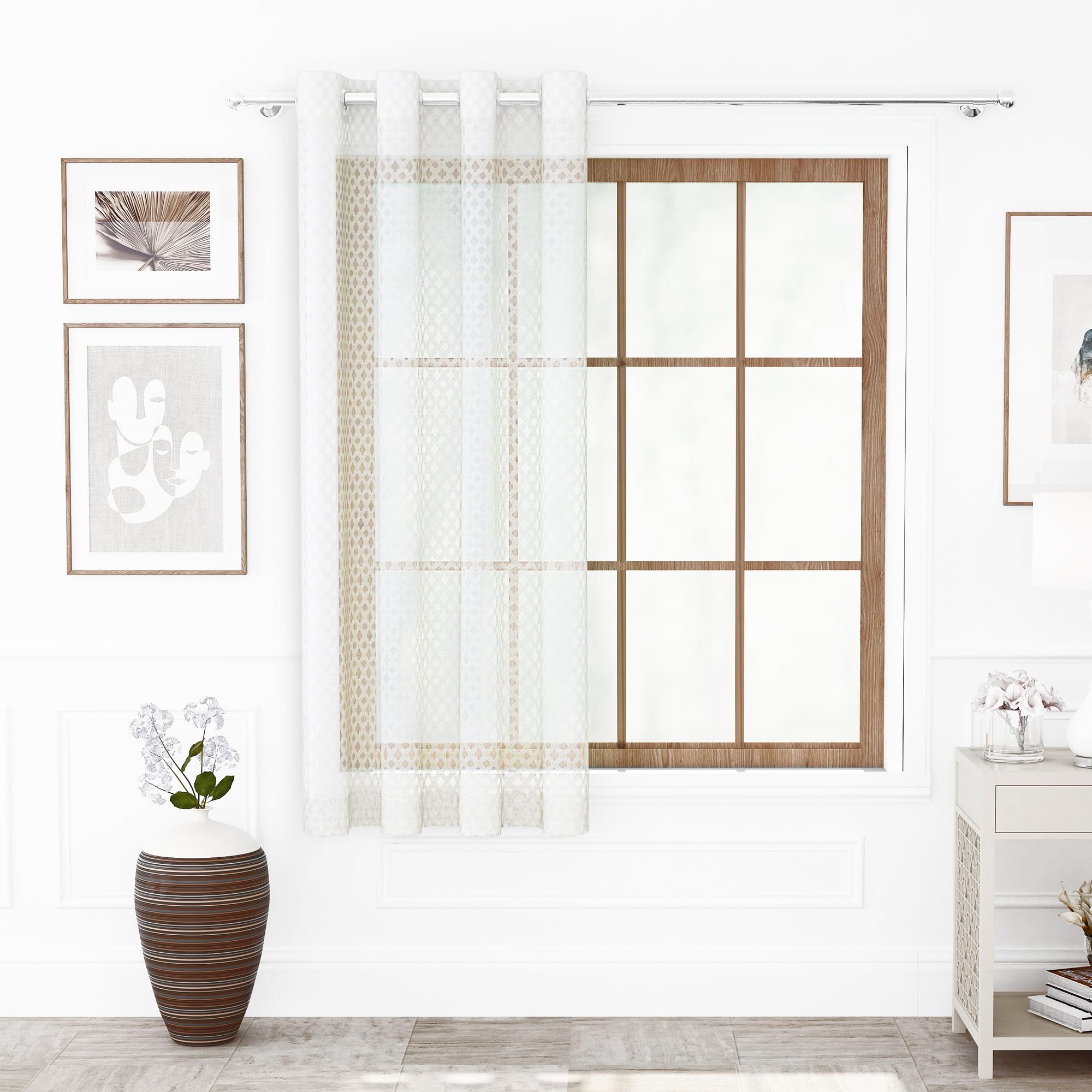 Story@Home Window Curtains 5 Feet Long Set of 2 | Diamond Printed | Semi Transparent Curtain | Net Curtains | Sheer Curtain for Living Room | (118 X 152 Cm, Off White) | Perfect for Home Decor 4