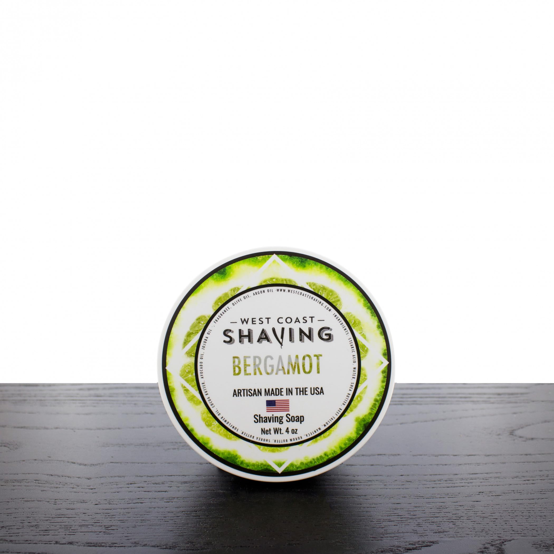 West Coast Shaving Bergamot Scented Shaving Soap, Tallow Based, Skin Nourishing Butters and Oils, 4 oz.