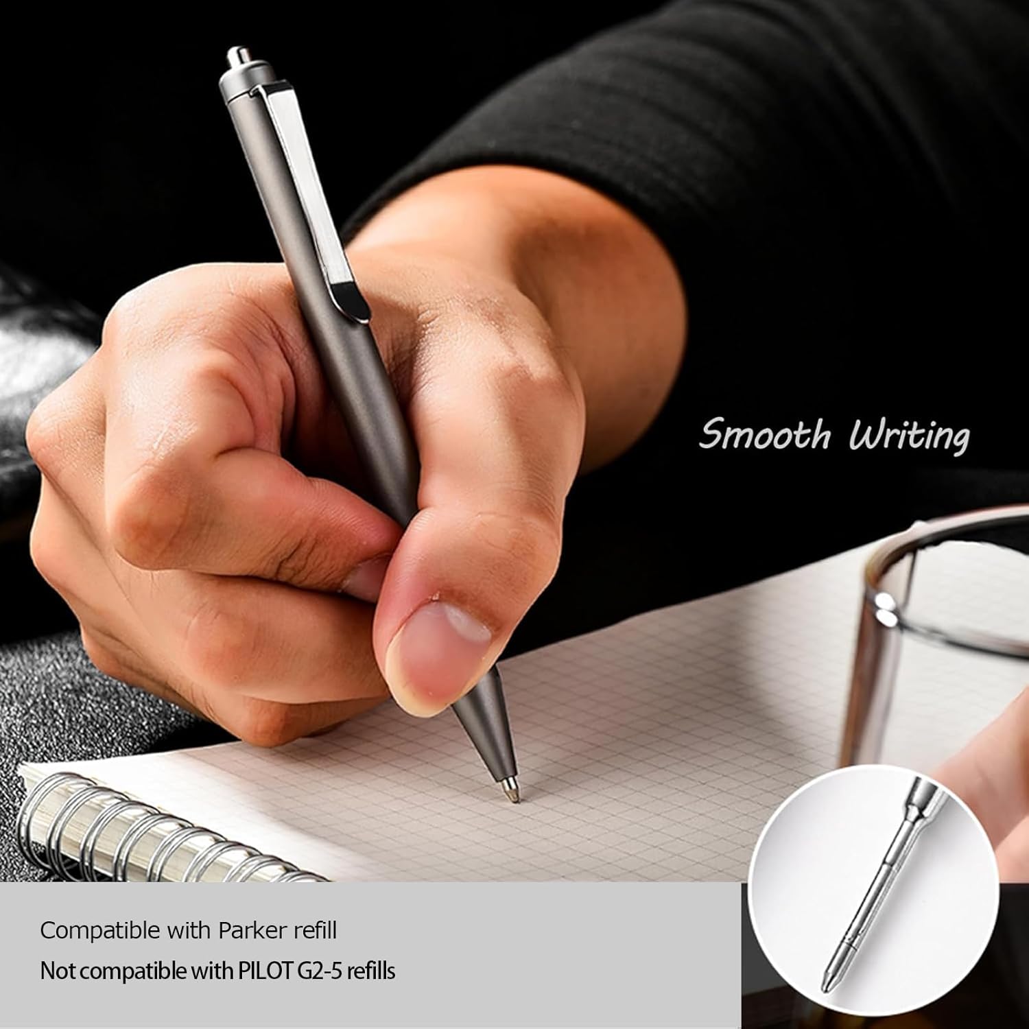Hamans Titanium Ballpoint Pen 5.31“ Push Pen Clip to Retract Refill Pocket Pen for Everyday Carry Compact Size