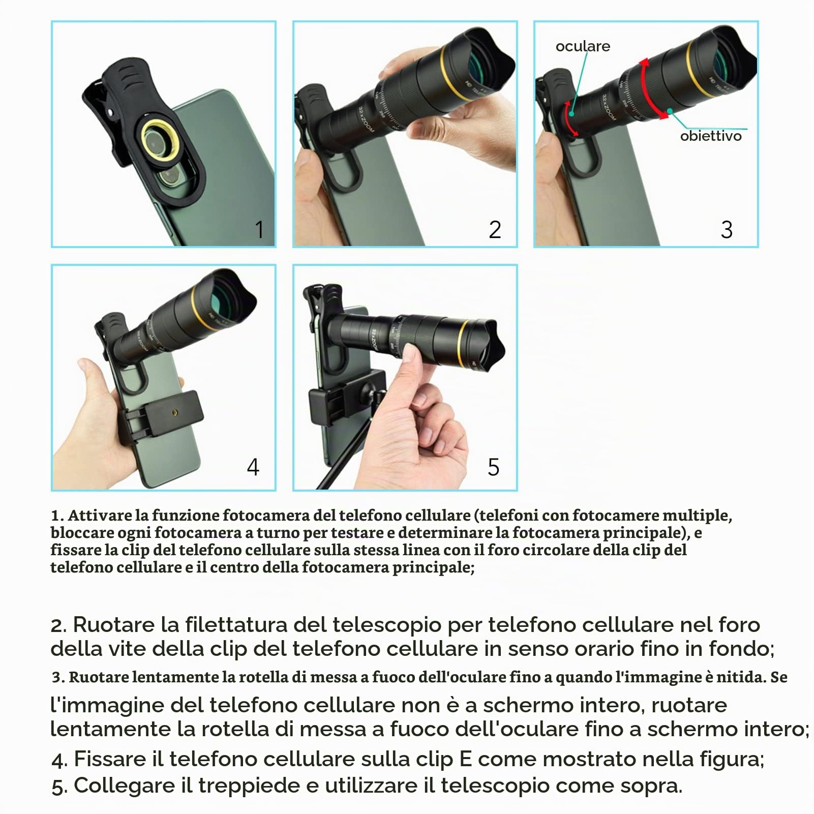 Obiettivo della Fotocamera del Telefono Cellulare, Doppia Clip di Regolazione Sull'Obiettivo del Telefono Cellulare con Ingrandimento 32X, Supporto 0,63X Ultra Grandangolare