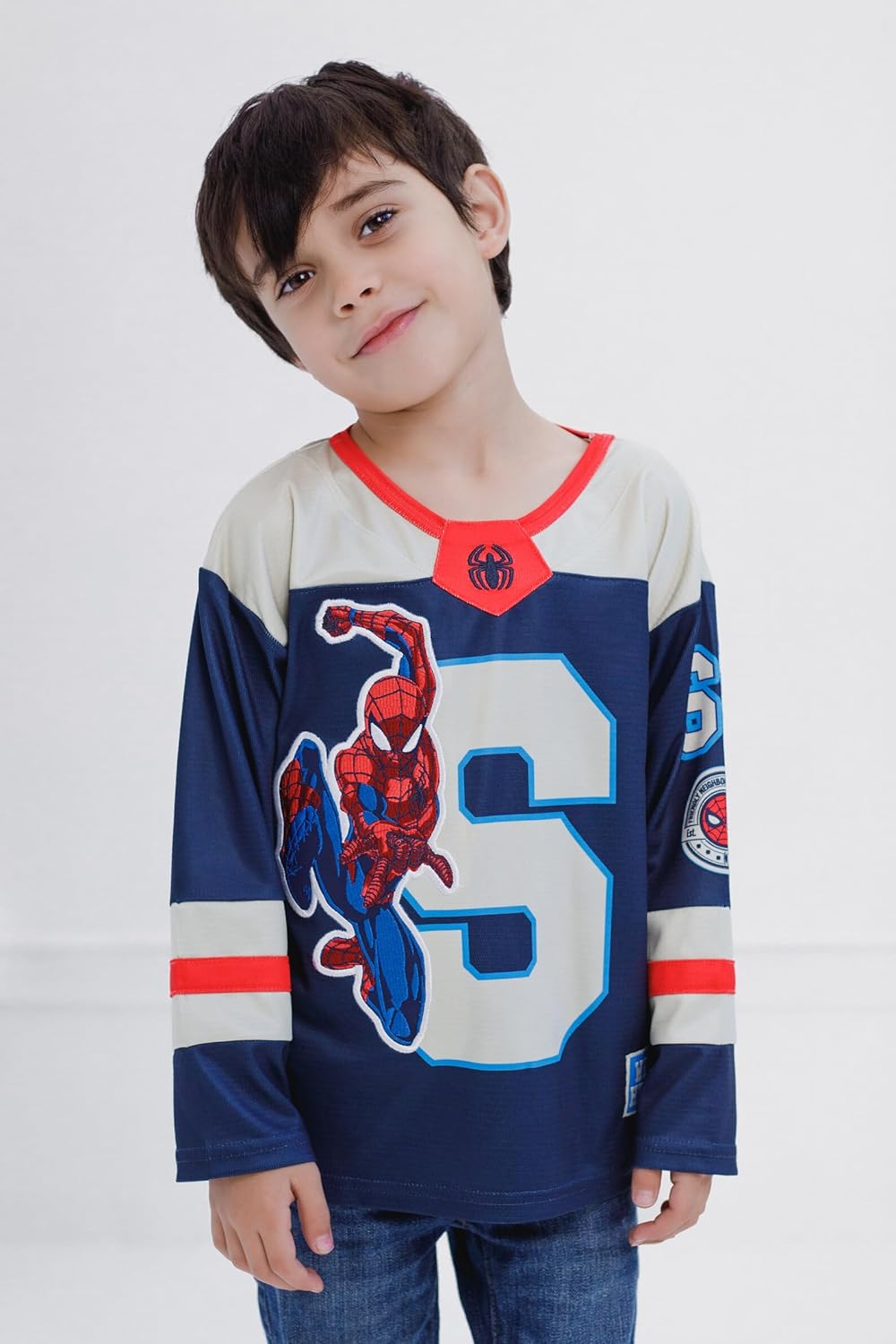 Marvel Spider-Man Mesh Hockey Jersey Long Sleeve T-Shirt Toddler to Adult Sizes (2T - 2XL)