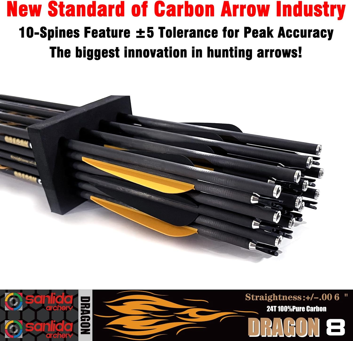Sanlida Archery Dragon X8 Compound Bow Kit (Camo) and 100% Pure Carbon Arrows Dragon 8 Hunting Arrows(+/-.006" Straightness, 380 Spine,24PCS)