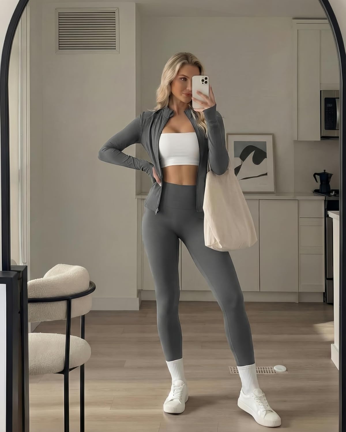 Women Workout Sets 2 Piece Seamless Yoga Outfits Long Sleeve Zip up Jacket High Waist Leggings Athletic Gym Set - Image 6