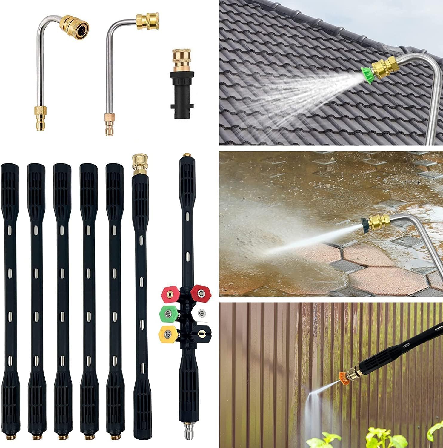 10 varillas de extensión para lavadora a presión Karcher compatible K Series (K2, K3, K4, K5, K6, K7), herramientas de limpieza de canalones 4000 PSI, lanza de extensión 1/4