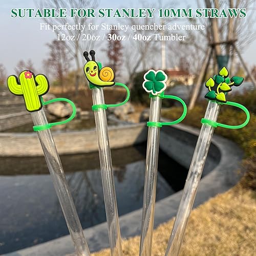 Miniatura 2 de Funda de popote de 0.394 pulgadas para copa Stanley, Amreich compatible con vaso Stanley 20, 30, 40 onzas, diseño de plantas, tapa de popote de