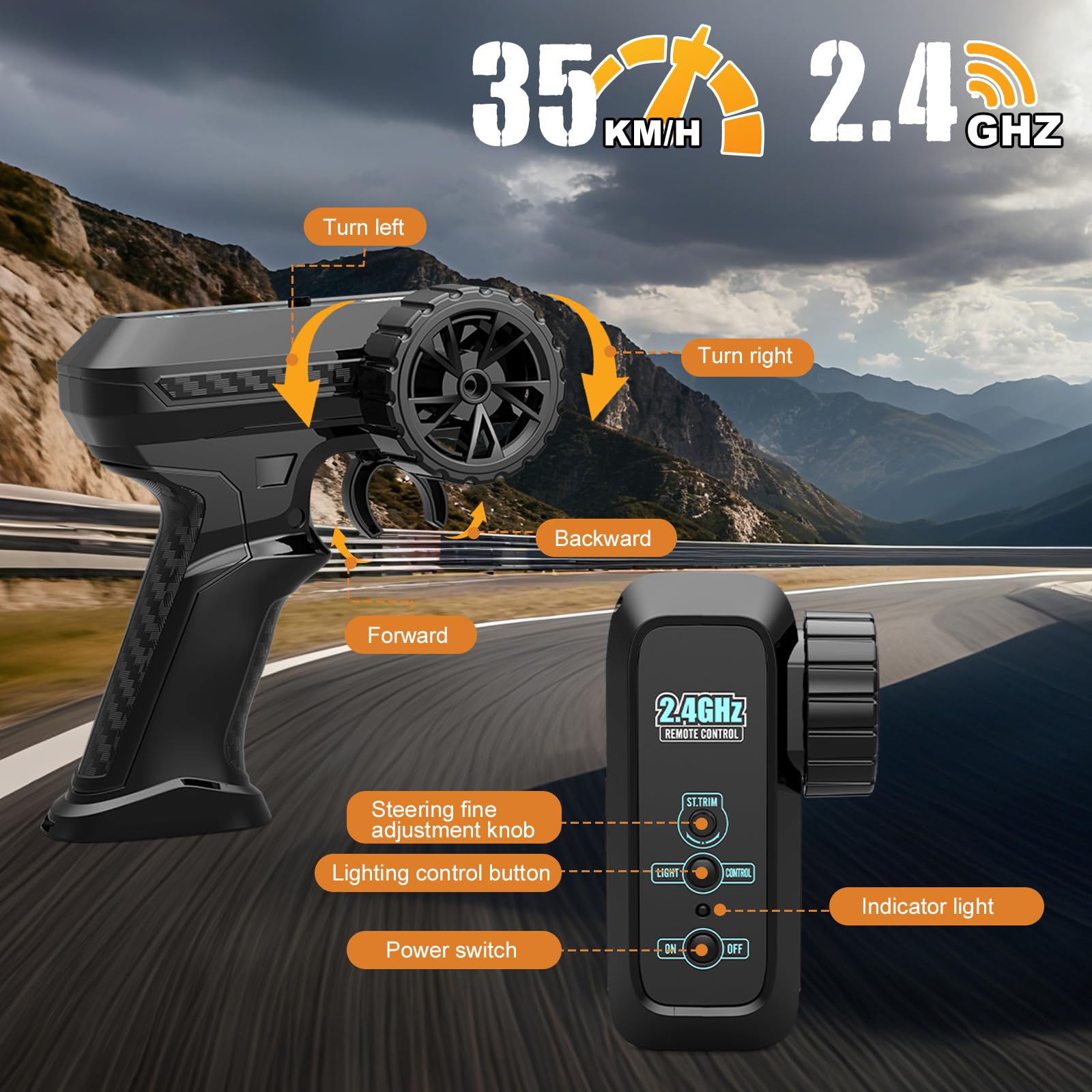 FEIMUOSI Voiture Télécommandée Car Fast Truck : Voiture RC 35 km/h 2,4 GHz 4 Roues Motrices Tout-Terrain Crawler Jouet pour Enfants et Adultes Cadeaux d'anniversaire ou de Noël