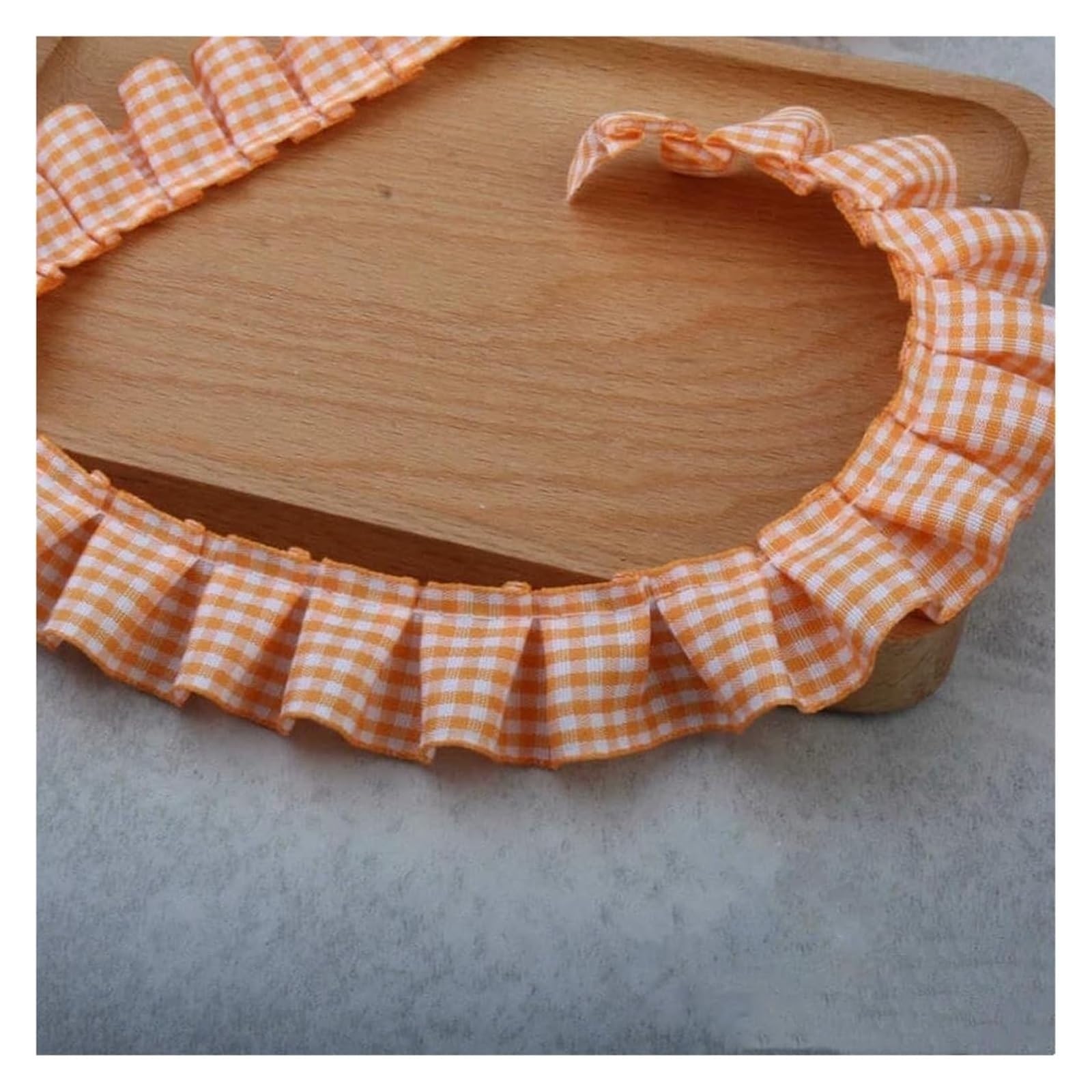 Szycie koronkowych wykończeń, Potargane plisowane koronkowe wykończenia, plisowana tkanina w kratę DIY dekoracje(Orange)